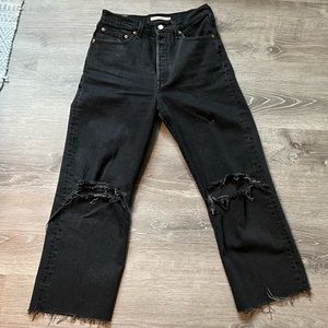 Levi’s rib cage straight distressed black jeans